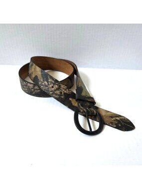 Royden Belt Mens 38 Beige Brown Camo Leather Hunting Camping Camouflage USA